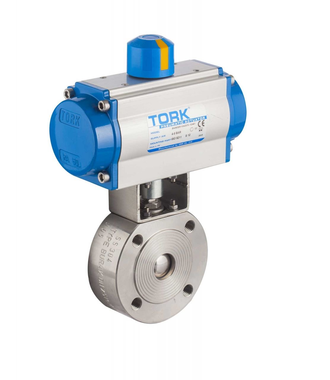 PAV 909 Serisi Tek Etkili Pnömatik Aktüatörlü 2/2 Yollu Monoblok Paslanmaz Çelik Gövdeli Küresel Vanalar