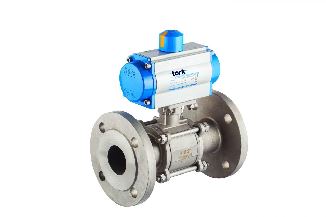 PAV 905F Serisi Tek Etkili Pnömatik Aktüatörlü 2/2 Yollu Flanşlı Paslanmaz Gövdeli 3 Parçalı Küresel Vanalar