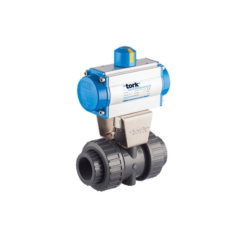 PAV 913 2/2 Yollu Pnömatik Aktüatörlü Dişli PVC Küresel Vana (Çift Etkili, Su Vanası)